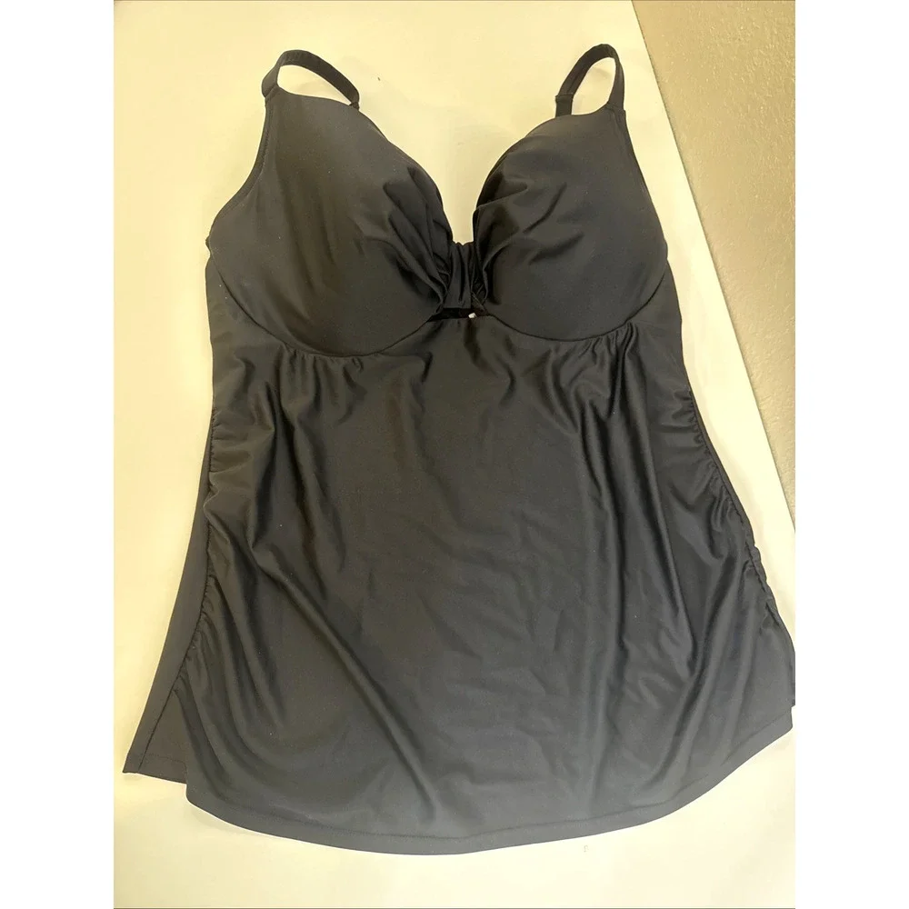 Swim By Cacique Tankini Size 40 F Underwire Solid Black Swimsuit Top Balconette